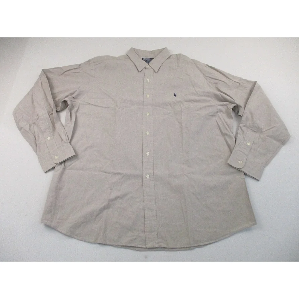 Polo Ralph Lauren Shirt Mens XL Tan Lowell Sport Two-Ply Cotton Button Down Long